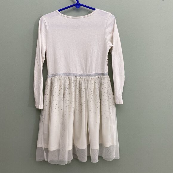 H&M Long Sleeve Sparkle Dress White Ivory Cotton Holiday Christmas Girls 5T/6 - Picture 2 of 9